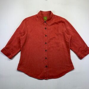 Pulp Womens Button Down Shirt Women's Large Red  3/4 Sleeve Lyocell Tencel